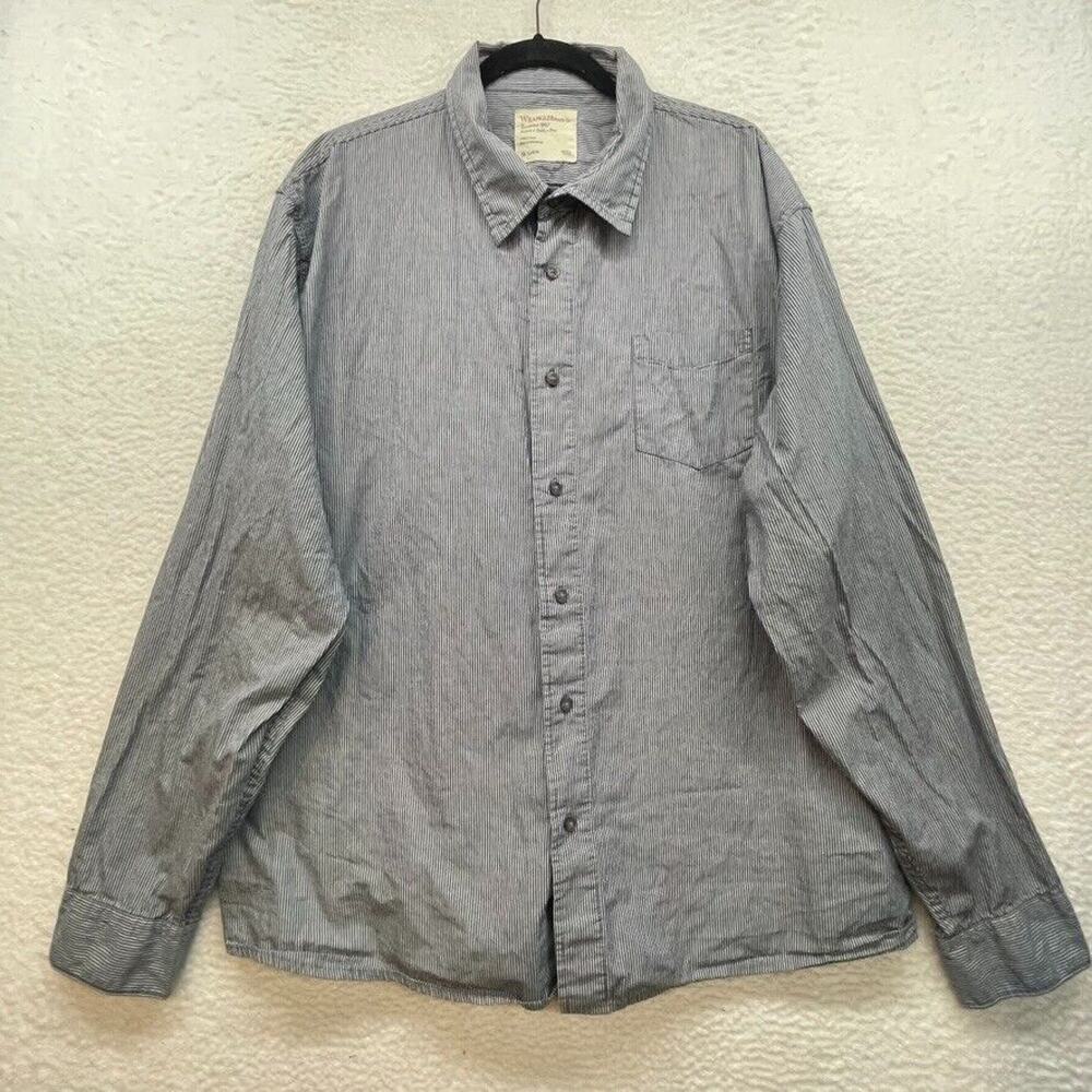 Wrangler Shirt Mens XXXL Blue Striped Button Down Classic Preppy Casual Pocket